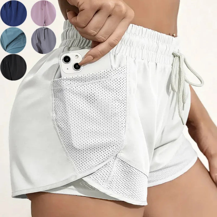 Women’s Fitness Shorts with Mesh Pockets and Drawstring