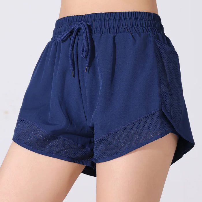 Women’s Fitness Shorts with Mesh Pockets and Drawstring